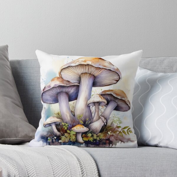 Item preview, Watercolor painting of mushrooms with brown caps, showcasing detailed gills and artistic splashes on a white background designed and sold by homydesign.
