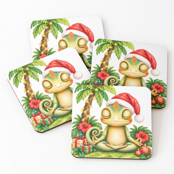 Item preview, Christmas Yoga Chameleon – Lotus Pose with Santa Hat designed and sold by YogiAnimalArt.