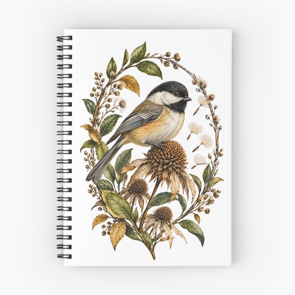Item preview, Chickadee on Autumn Seedhead Vintage Bird Illustration designed and sold by DigitalKingClub.