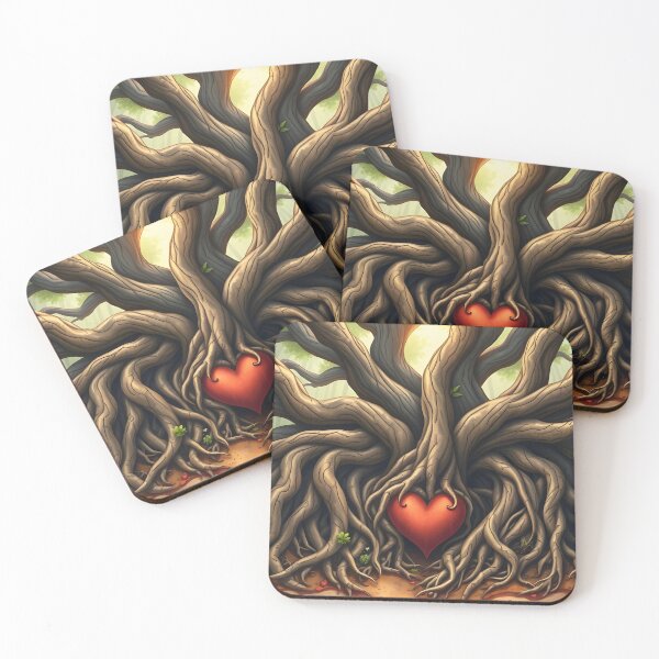Item preview, A surreal image of a tree with intertwined roots forming a heart shape, radiating light in a mystical forest designed and sold by homydesign.
