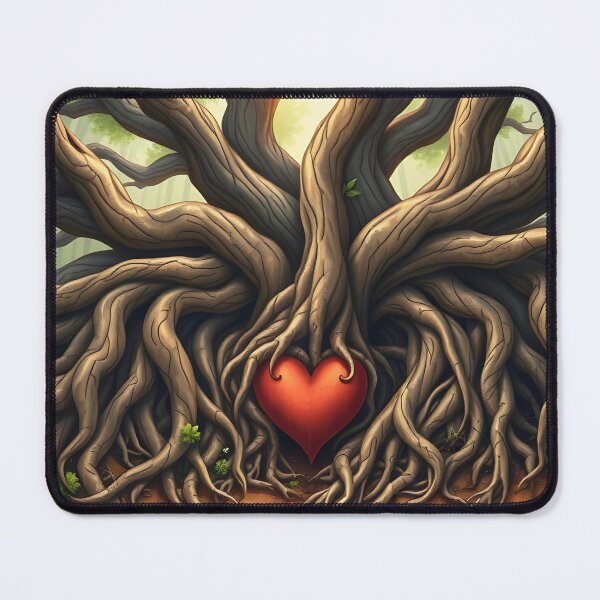 Item preview, A surreal image of a tree with intertwined roots forming a heart shape, radiating light in a mystical forest designed and sold by homydesign.