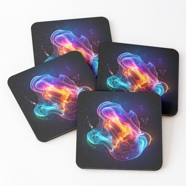Item preview, A luminous, abstract form with flowing colors and glowing lines, set against a dark, speckled background designed and sold by homydesign.