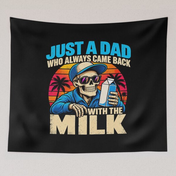Aperçu de l'œuvre Just a Dad Who Always Came Back with the Milk – Funny Skeleton Dad Retro Vintage Design créée et vendue par GhoulishGaze.