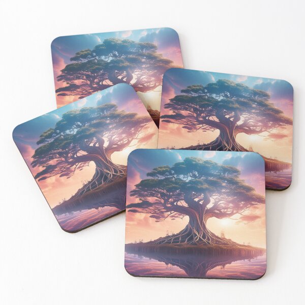 Item preview, A majestic tree atop a floating island with vibrant colors under a sunrise sky designed and sold by homydesign.