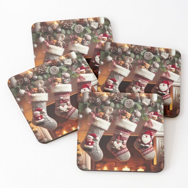 Item preview, Christmas stockings filled with gifts hang above a fireplace designed and sold by homydesign.