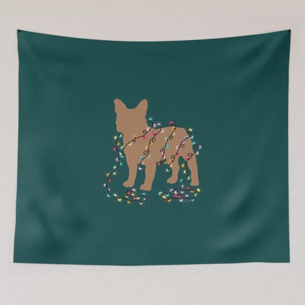 Item preview, Frenchie and Christmas lights green designed and sold by Ana Gorozpe.