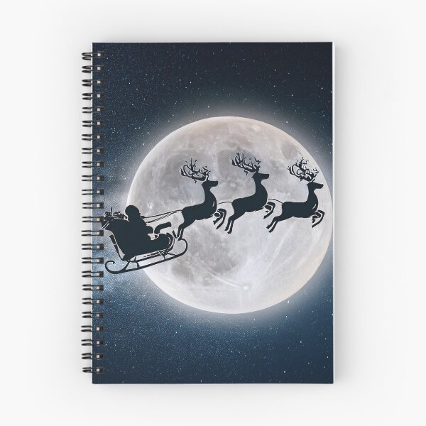 Item preview, Santa Claus flies his sleigh pulled by reindeer through a starry night sky with a full moon designed and sold by homydesign.