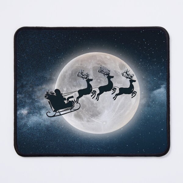 Item preview, Santa Claus flies his sleigh pulled by reindeer through a starry night sky with a full moon designed and sold by homydesign.