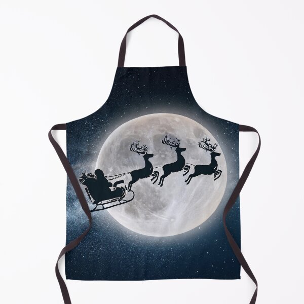 Item preview, Santa Claus flies his sleigh pulled by reindeer through a starry night sky with a full moon designed and sold by homydesign.