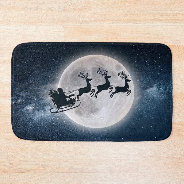 Item preview, Santa Claus flies his sleigh pulled by reindeer through a starry night sky with a full moon designed and sold by homydesign.