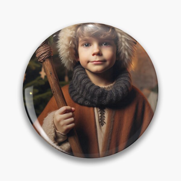 Item preview, Young boy in medieval shepherd costume with hat by Christmas tree designed and sold by homydesign.