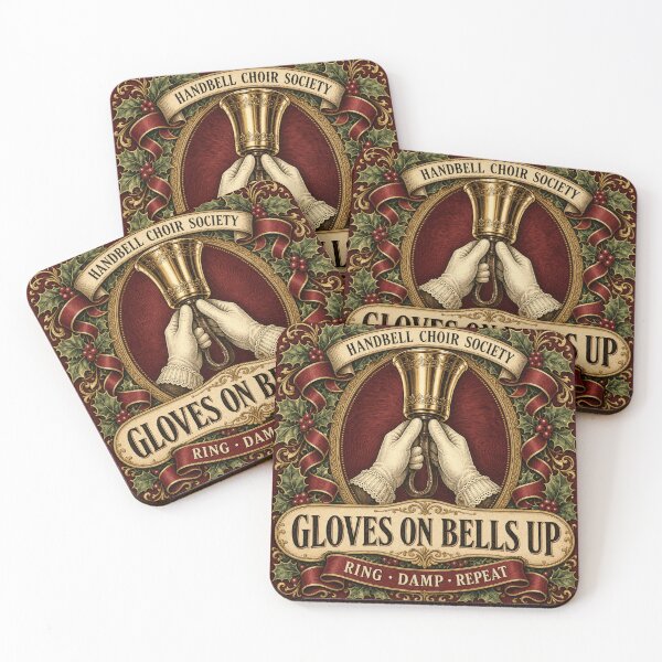 Item preview, Gloves On Bells Up Handbell Ringer Vintage Christmas Badge designed and sold by BoosterShop.