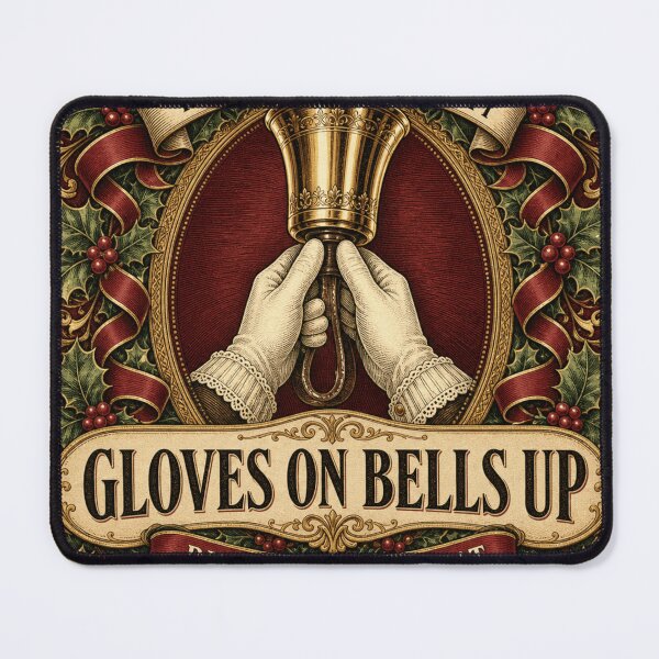 Item preview, Gloves On Bells Up Handbell Ringer Vintage Christmas Badge designed and sold by BoosterShop.