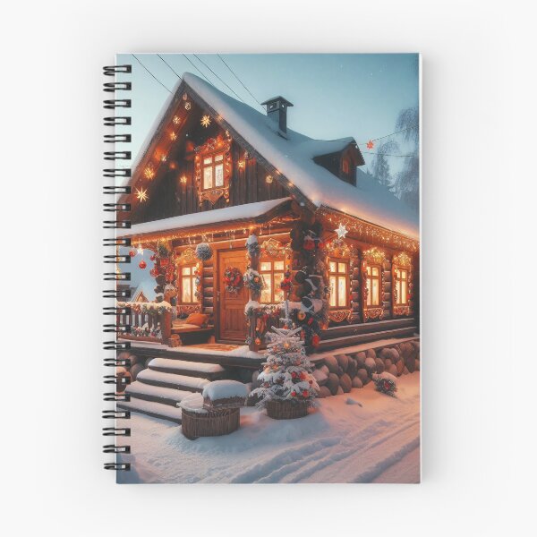 Item preview, A cozy wooden cabin adorned with twinkling lights and Christmas decorations designed and sold by homydesign.