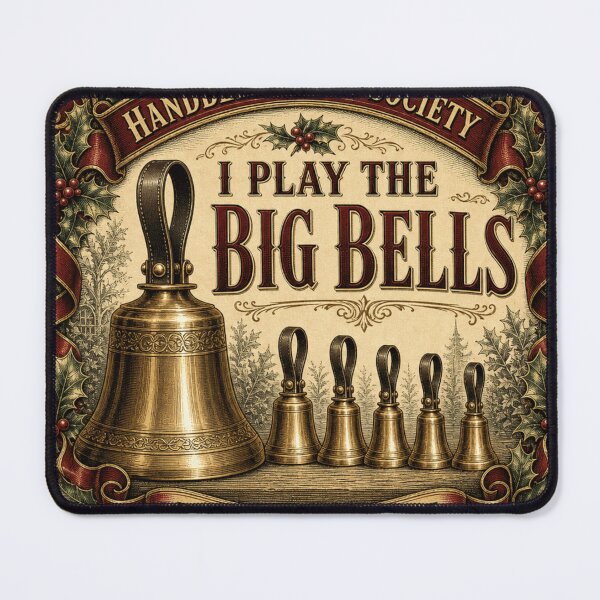 Item preview, I Play The Big Bells Bass Handbell Ringer Christmas Card Badge designed and sold by BoosterShop.