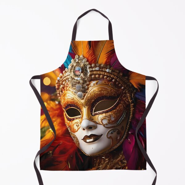 Item preview, A gleaming gold mask with intricate patterns, vibrant feathers, and a jeweled crown, radiating elegance and mystery designed and sold by homydesign.