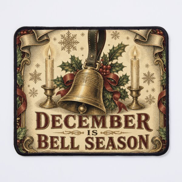 Item preview, December Is Bell Season Christmas Handbells Holly Candles Emblem designed and sold by BoosterShop.