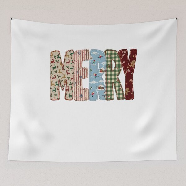 Aperçu de l'œuvre Merry Christmas Vintage Patchwork Letters Winter Holiday Patterns créée et vendue par JOSUQ.
