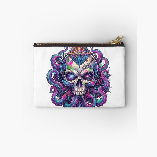 Item preview, Nautical Skull Art, Neon Tentacle Skull with Compass designed and sold by Terra Nova Collective.