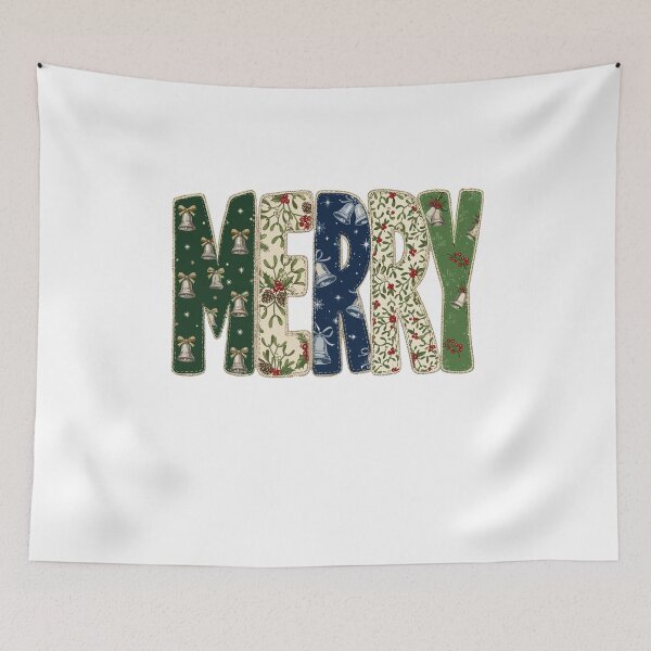 Aperçu de l'œuvre Merry Christmas Rustic Typography Evergreen Holly Pattern Lettering créée et vendue par JOSUQ.