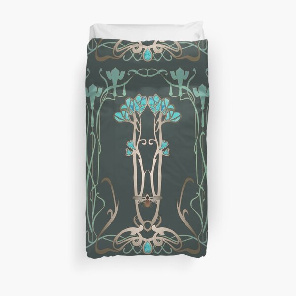 Art Nouveau Garden with Bee Duvet Cover