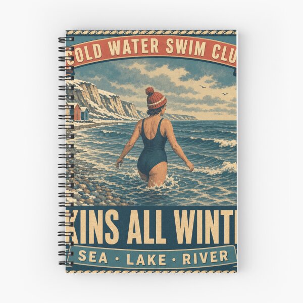 Item preview, Skins All Winter No Wetsuit Sea Swimmer Retro Poster Badge designed and sold by BoosterShop.