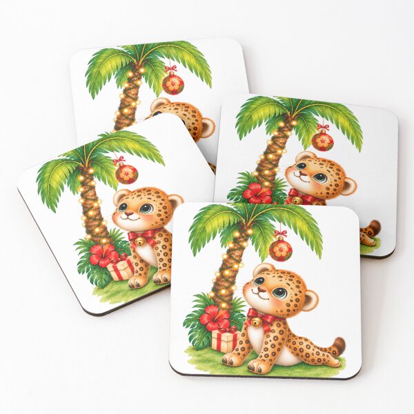 Item preview, Christmas Yoga Jaguar – Cobra Pose Under Christmas Palm Tree designed and sold by YogiAnimalArt.