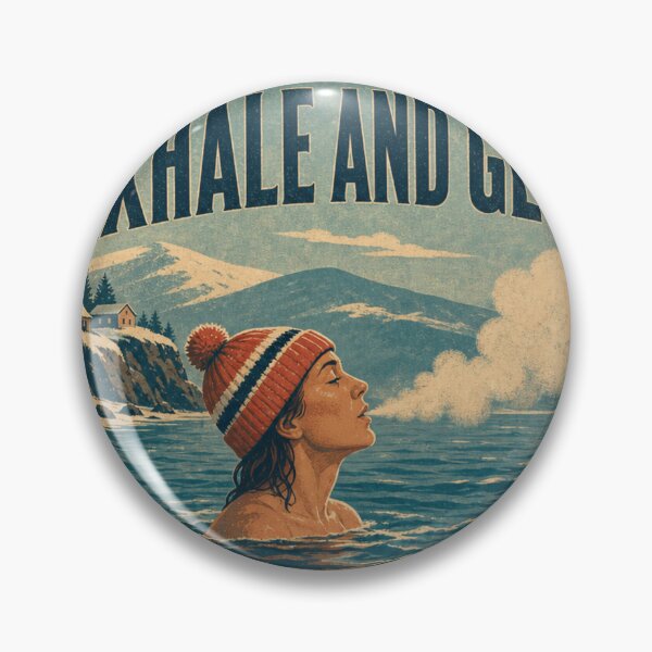 Item preview, Exhale And Get In Cold Water Swimmer Breath Retro Emblem designed and sold by BoosterShop.