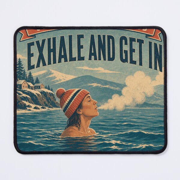 Item preview, Exhale And Get In Cold Water Swimmer Breath Retro Emblem designed and sold by BoosterShop.