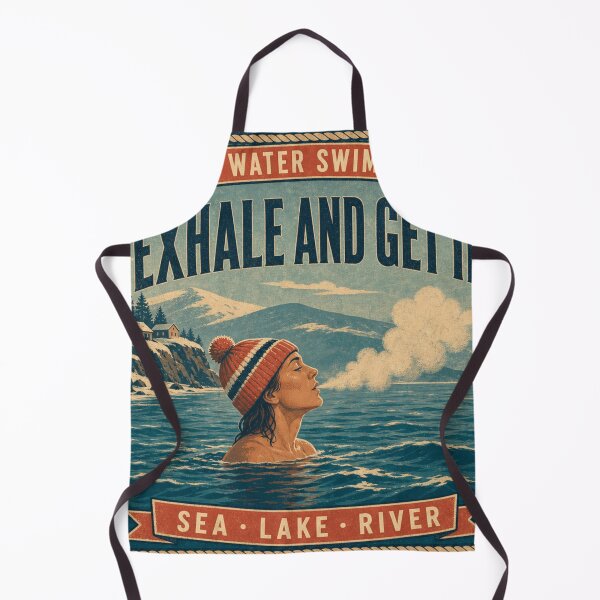 Item preview, Exhale And Get In Cold Water Swimmer Breath Retro Emblem designed and sold by BoosterShop.