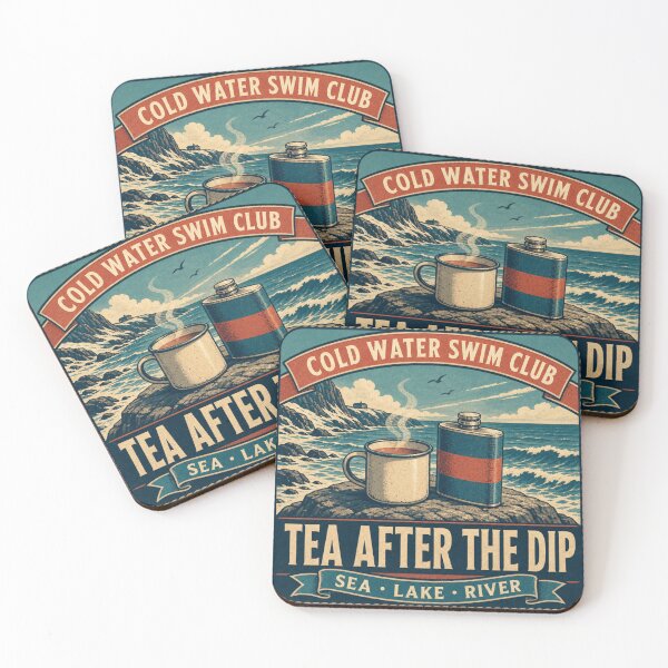 Item preview, Tea After The Dip Sea Dipper Flask And Mug Retro Emblem designed and sold by BoosterShop.