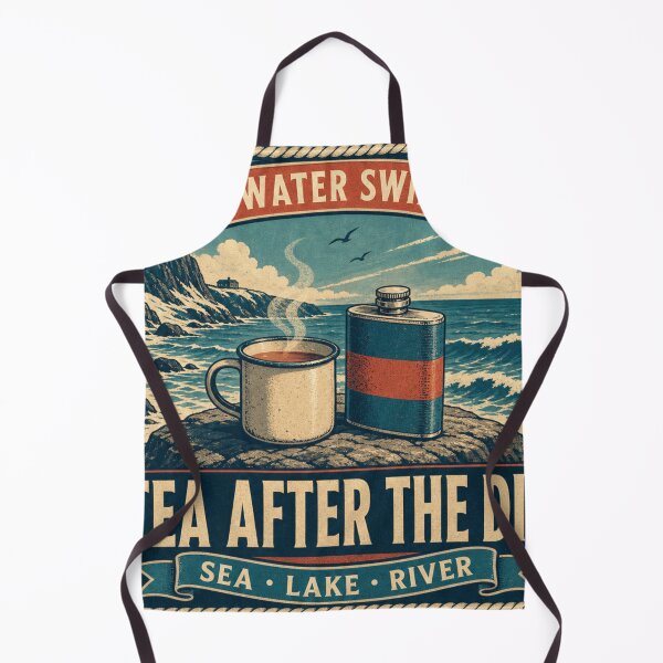 Item preview, Tea After The Dip Sea Dipper Flask And Mug Retro Emblem designed and sold by BoosterShop.