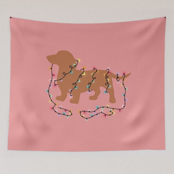 Item preview, Dachshund with Christmas lights pink designed and sold by Ana Gorozpe.