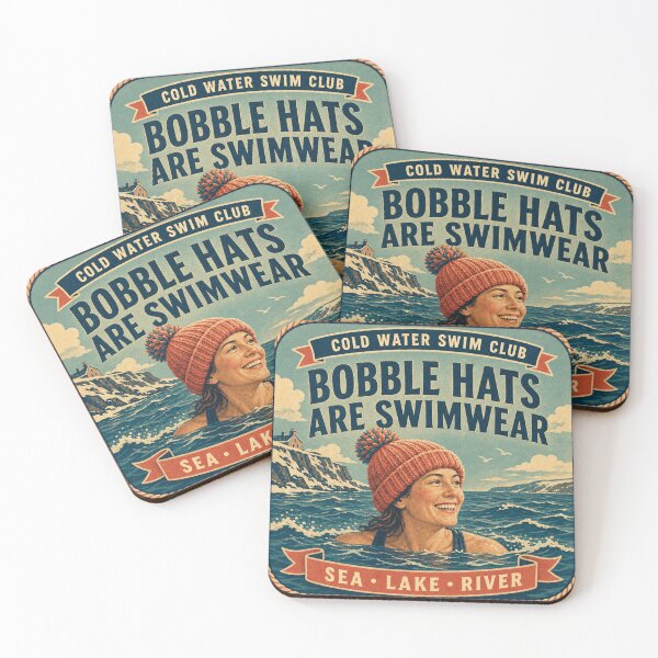 Item preview, Bobble Hats Are Swimwear Funny Wild Swimmer Retro Poster Badge designed and sold by BoosterShop.