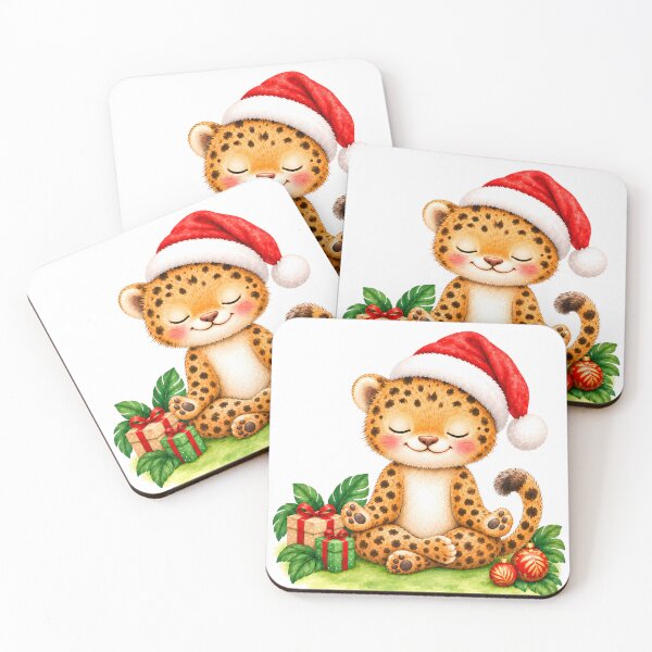 Item preview, Christmas Yoga Jaguar – Peaceful Lotus Pose with Santa Hat designed and sold by YogiAnimalArt.