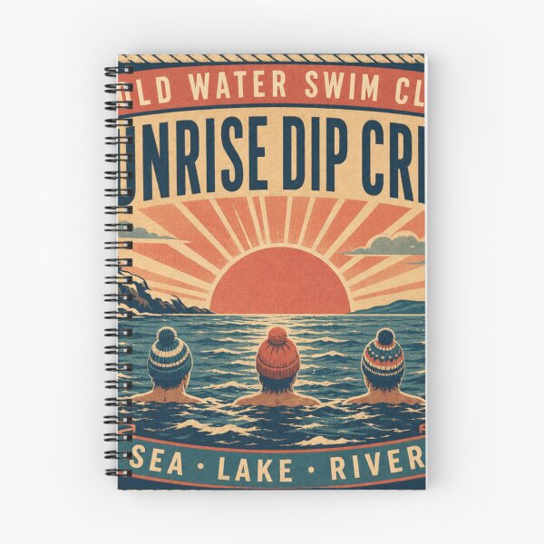 Item preview, Sunrise Dip Crew Sunrise Swim Group Retro Travel Poster Badge designed and sold by BoosterShop.
