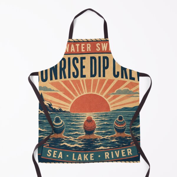 Item preview, Sunrise Dip Crew Sunrise Swim Group Retro Travel Poster Badge designed and sold by BoosterShop.