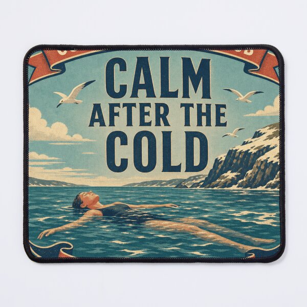 Item preview, Calm After The Cold Open Water Swimming Floating Retro Emblem designed and sold by BoosterShop.