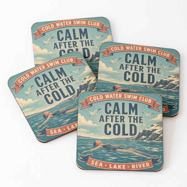 Item preview, Calm After The Cold Open Water Swimming Floating Retro Emblem designed and sold by BoosterShop.