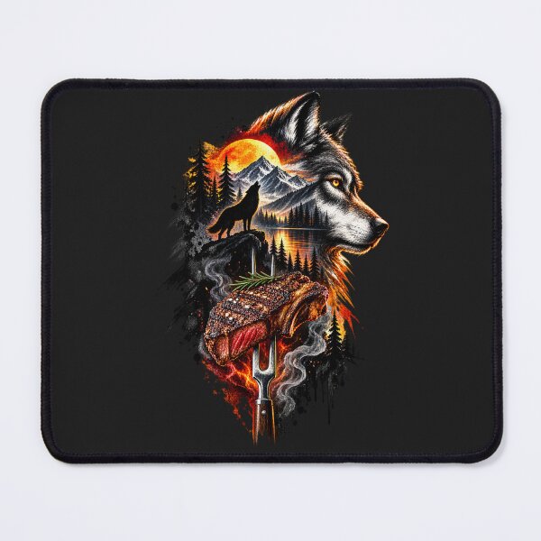 Item preview, Carnivore wolf with fork and steak designed and sold by CarnivoreGifts.