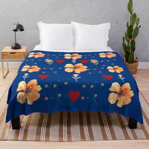 Item preview, Orange flower pattern on a deep blue background designed and sold by Azurart2.