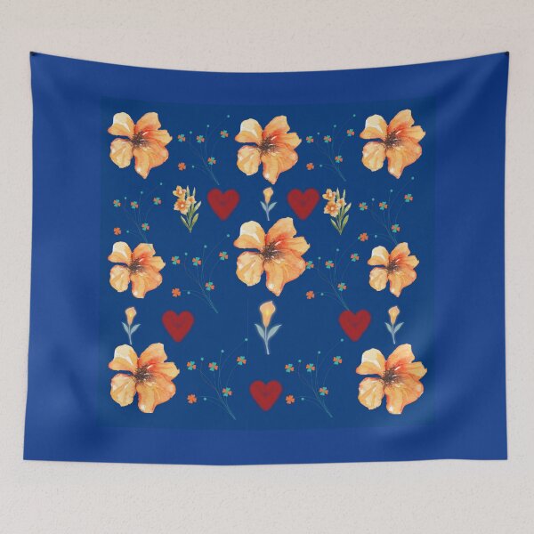 Item preview, Orange flower pattern on a deep blue background designed and sold by Azurart2.