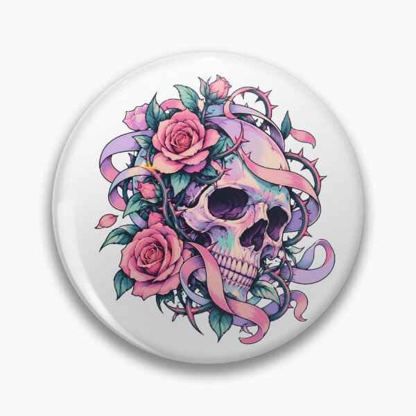 Item preview, Pastel Skull Rose Tattoo Flash Floral Goth designed and sold by chattsuede.