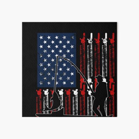Patriotic Man Fishing American Flag Bass Vintage Art Board Print