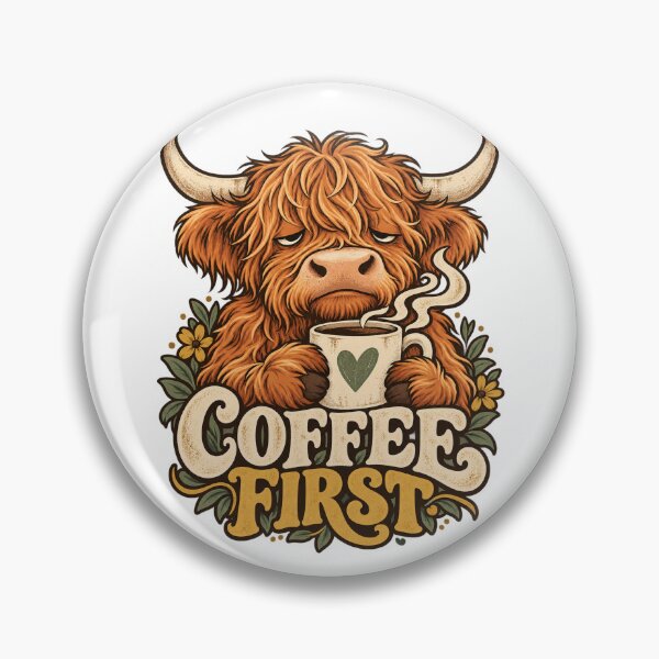 Item preview, Coffee First Highland Cow – Funny Sleepy Cow Design designed and sold by IrinArtShop.