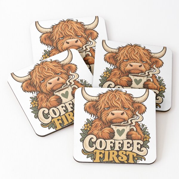 Item preview, Coffee First Highland Cow – Funny Sleepy Cow Design designed and sold by IrinArtShop.