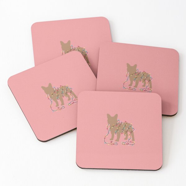 Item preview, Frenchie with Christmas lights pink designed and sold by Ana Gorozpe.