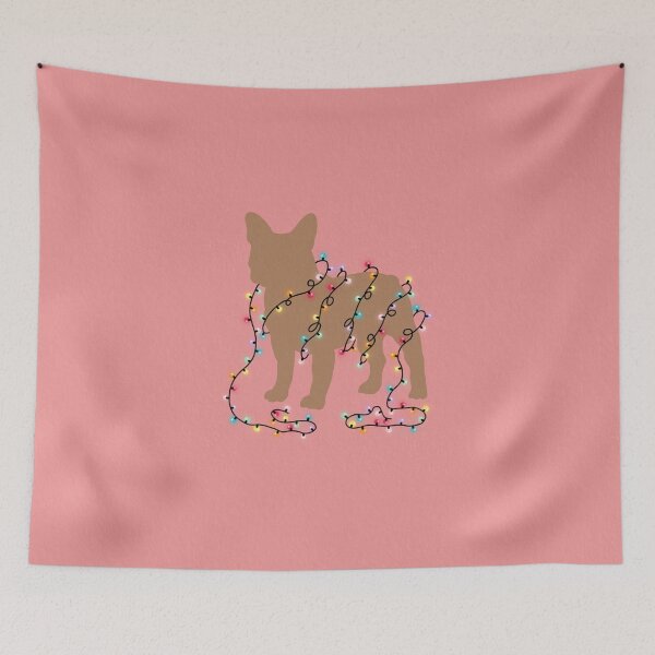 Item preview, Frenchie with Christmas lights pink designed and sold by Ana Gorozpe.