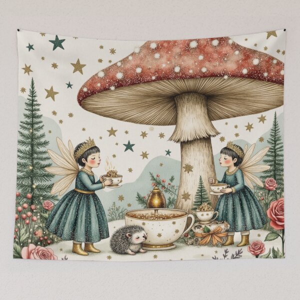 Item preview, Enchanted Christmas Mushroom Tea Party designed and sold by Dream Bloom Gallery.