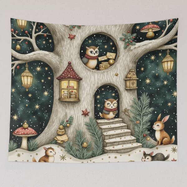 Item preview, Starlit Christmas Owl Treehouse designed and sold by Dream Bloom Gallery.
